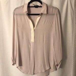 Theory S lilac and white blouse